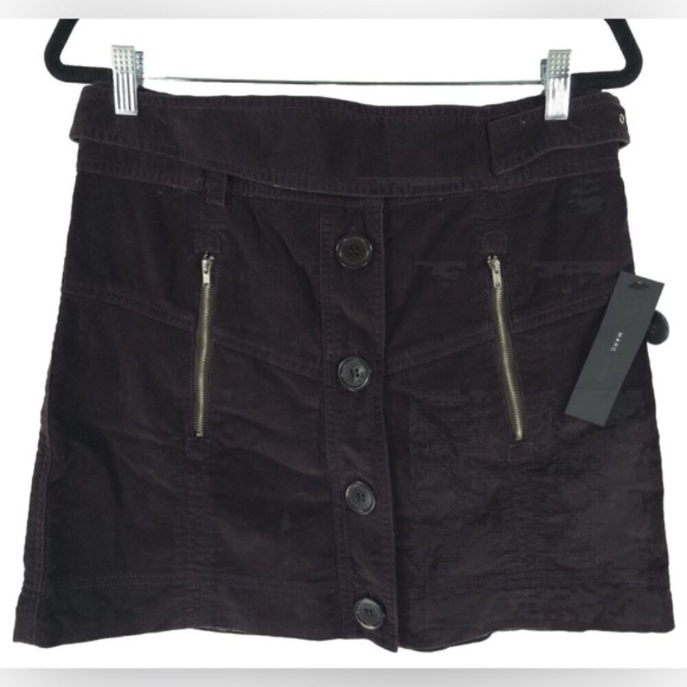 NWT MARC JACOBS Corduroy Button up Belted Mini Skirt RUM RAISIN‎ W22231 Size 10